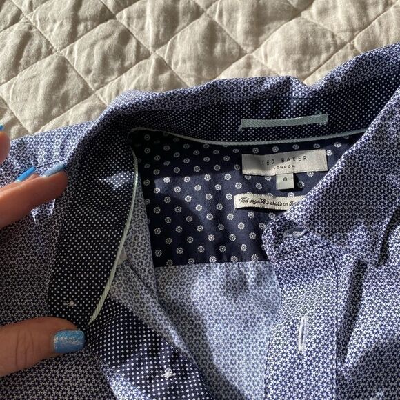 💼Ted Baker London Mens Button Down. Like New, Geometric Pattern Navy and White - Picture 5 of 10